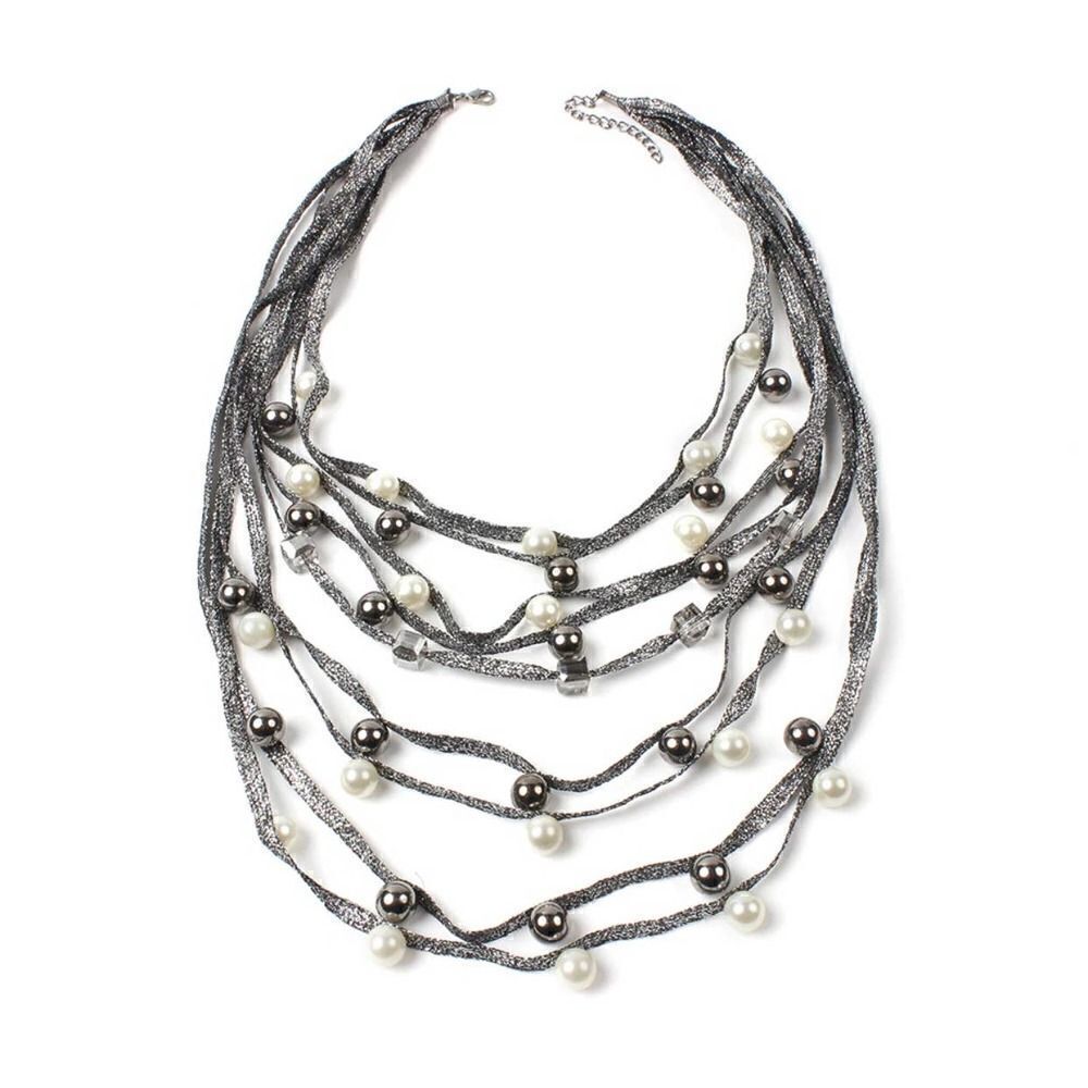 Glass Pearl Multi Layered Nylon Necklace